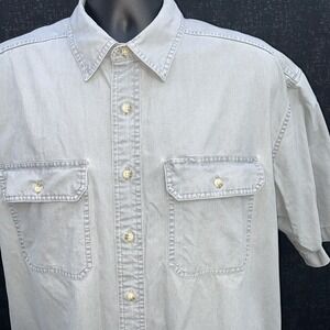 LL Bean Sunwashed Canvas‎ Green Shirt Mens Large Traditional Fit 270135 Bay Leaf